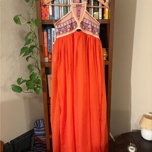 Embroidered Halter Maxi Dress - Orange SZ S